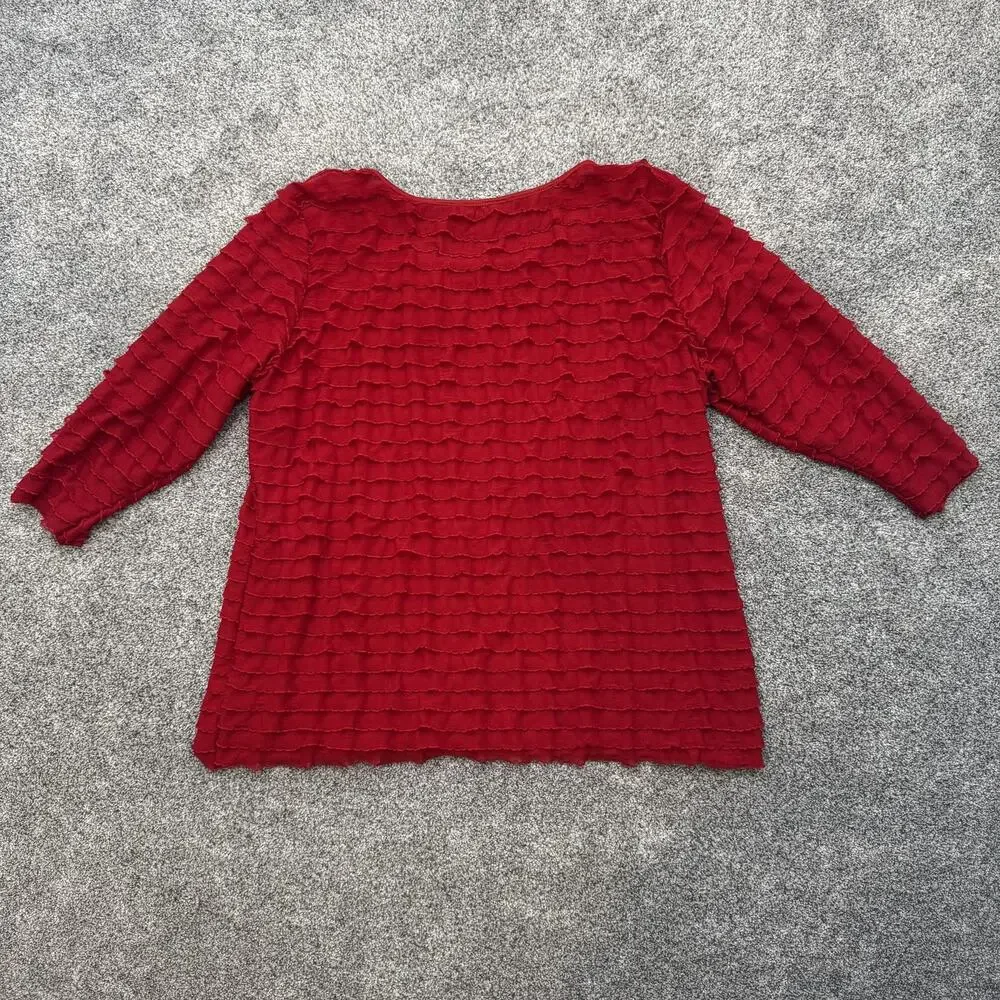NY Collection Blouse 3X Plus Red Ruffles Holiday Christmas Party Boho Office